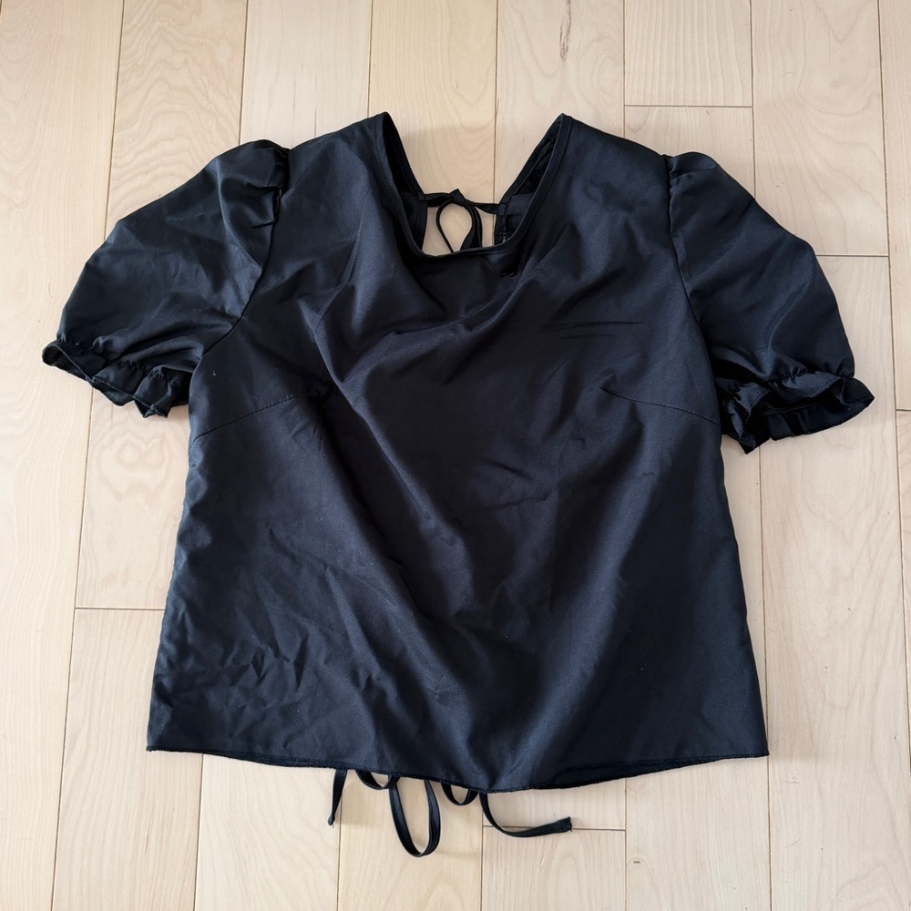Shein Open Tie Back Black Shirt